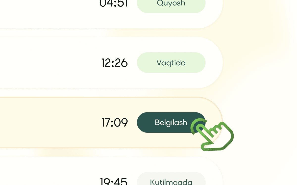 O‘qilgan namozni belgilang