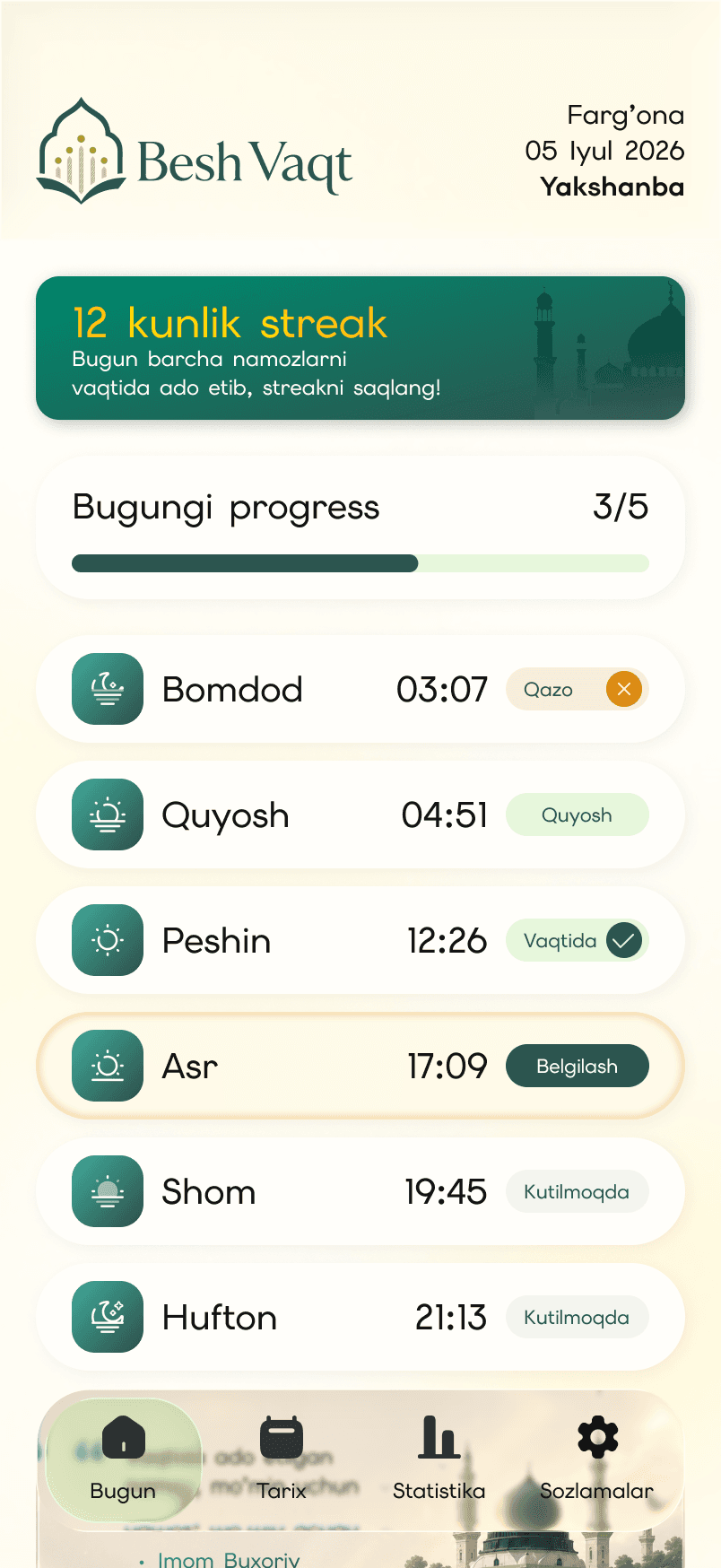 Besh Vaqt — Bugun