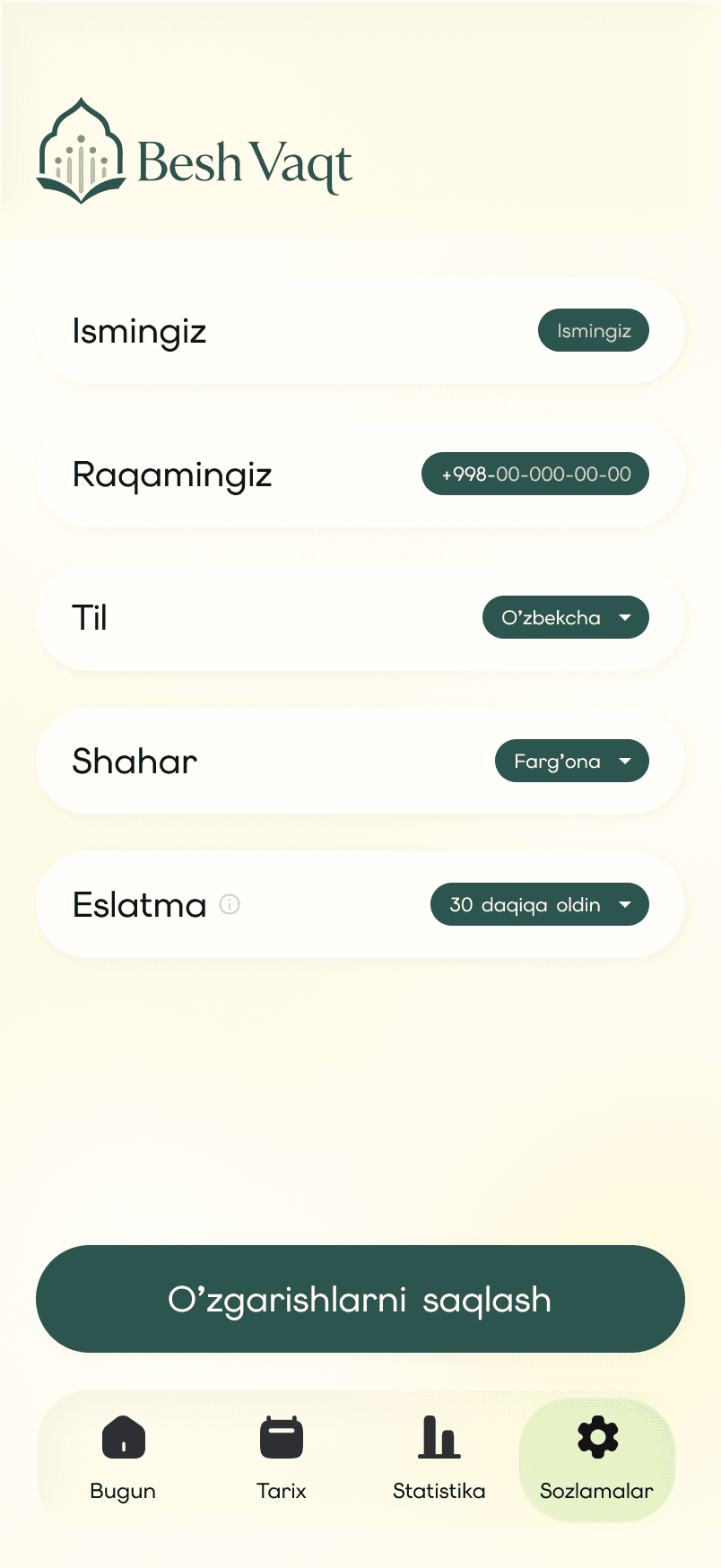Besh Vaqt — Eslatmalar